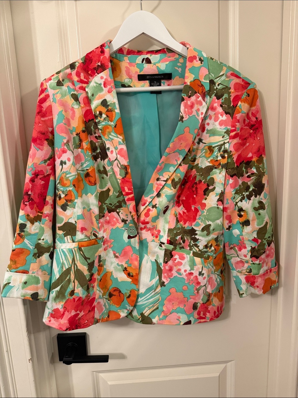89th & Madison Floral Blazer in Aqua, Pink & Green